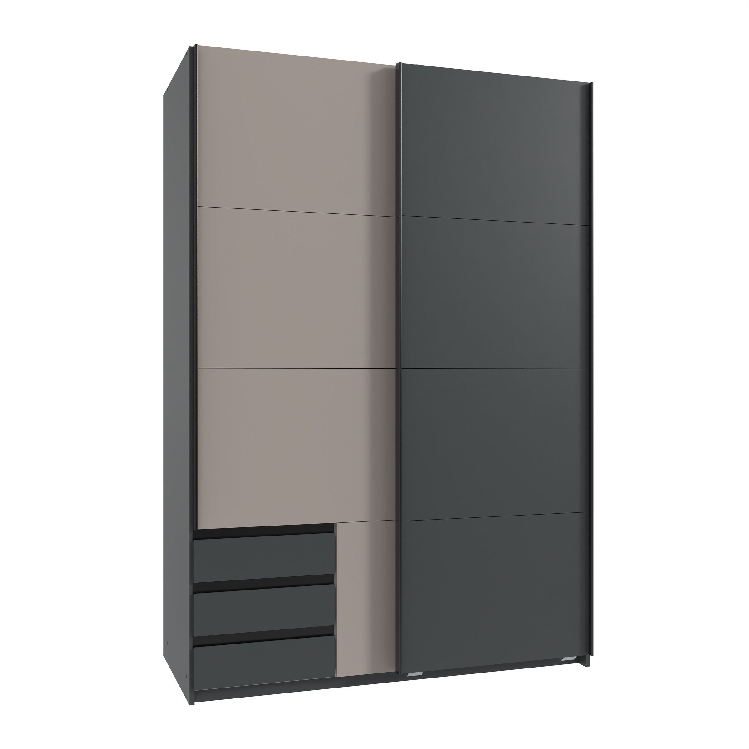 Wimex Schwebetürenschrank 2 Schübe, GRAFIT + SAHARAGRAU - 135x198x65cm (BxHxT)