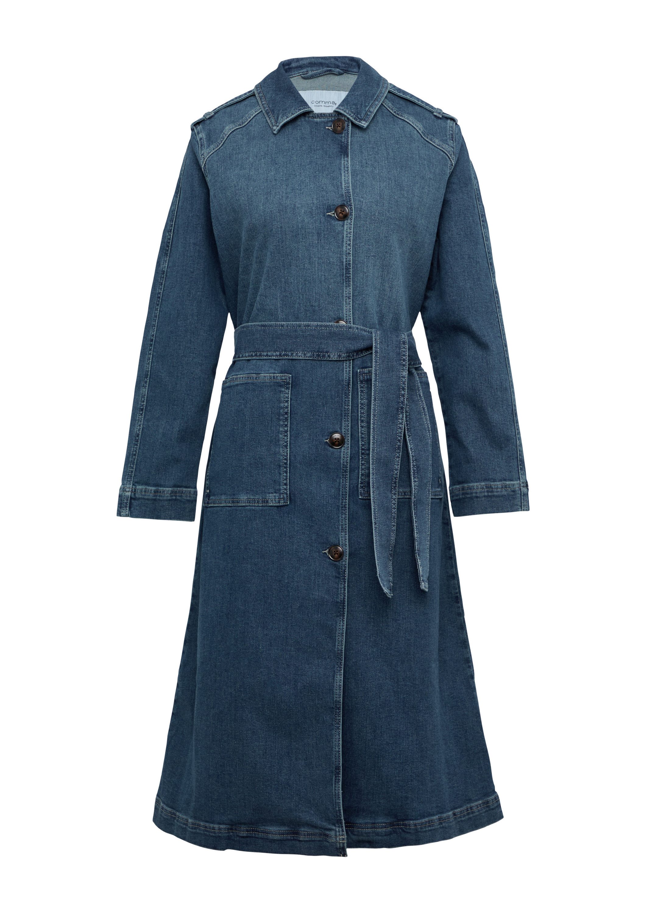 comma Funktionsmantel Indoor-Jacke Elastischer Denim-Trenchcoat mit aufgese günstig online kaufen