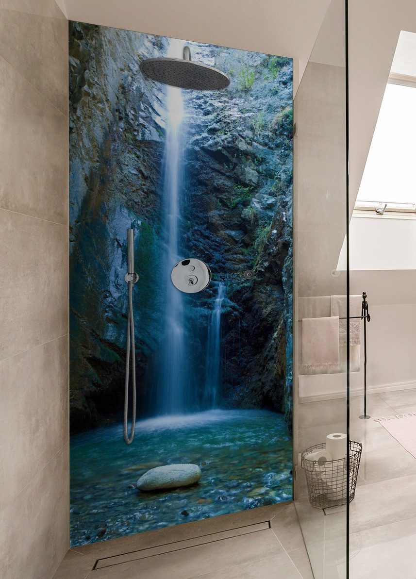 Wallario Duschrückwand Wasserfall bei Sonneneinfall, (1-tlg) günstig online kaufen