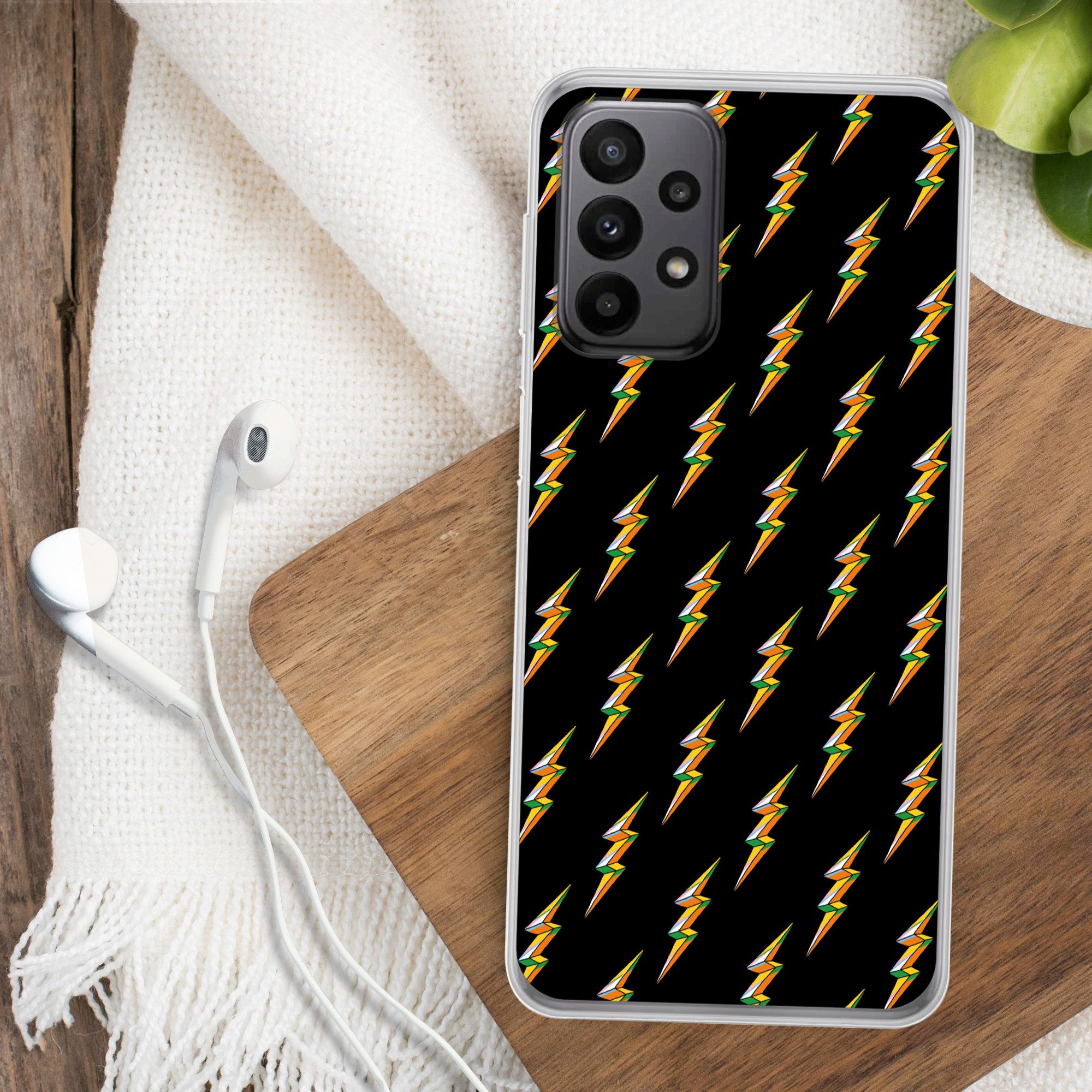 MuchoWow Handyhülle für Samsung Galaxy A23 5G Blitzschlag - Gelb - Schwarz, Smartphone-Bumper, Print, Handy Schutzhülle Dünn