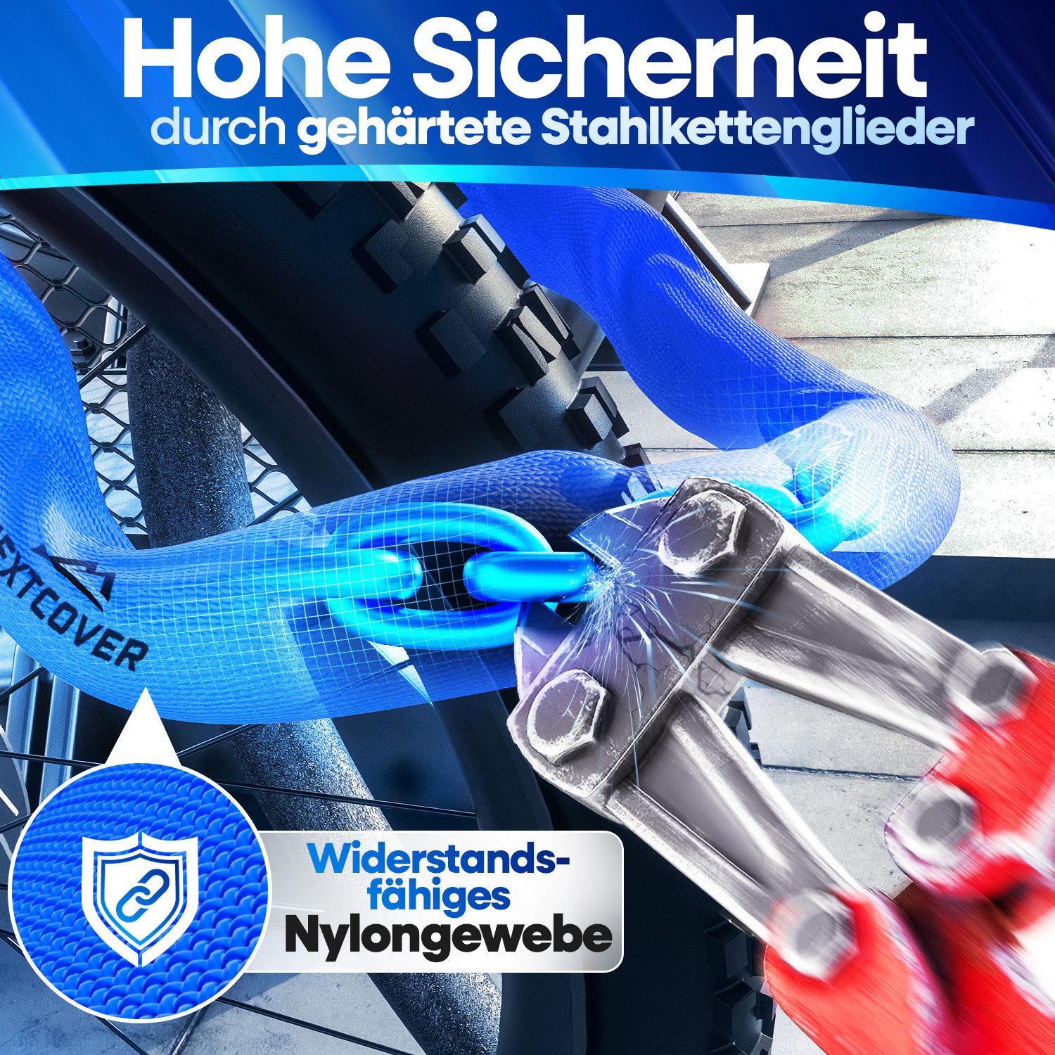 Nextcover Kettenschloss NEXTCOVER® Fahrradschloss LockOne mit Zahlencode oder Schlüssel