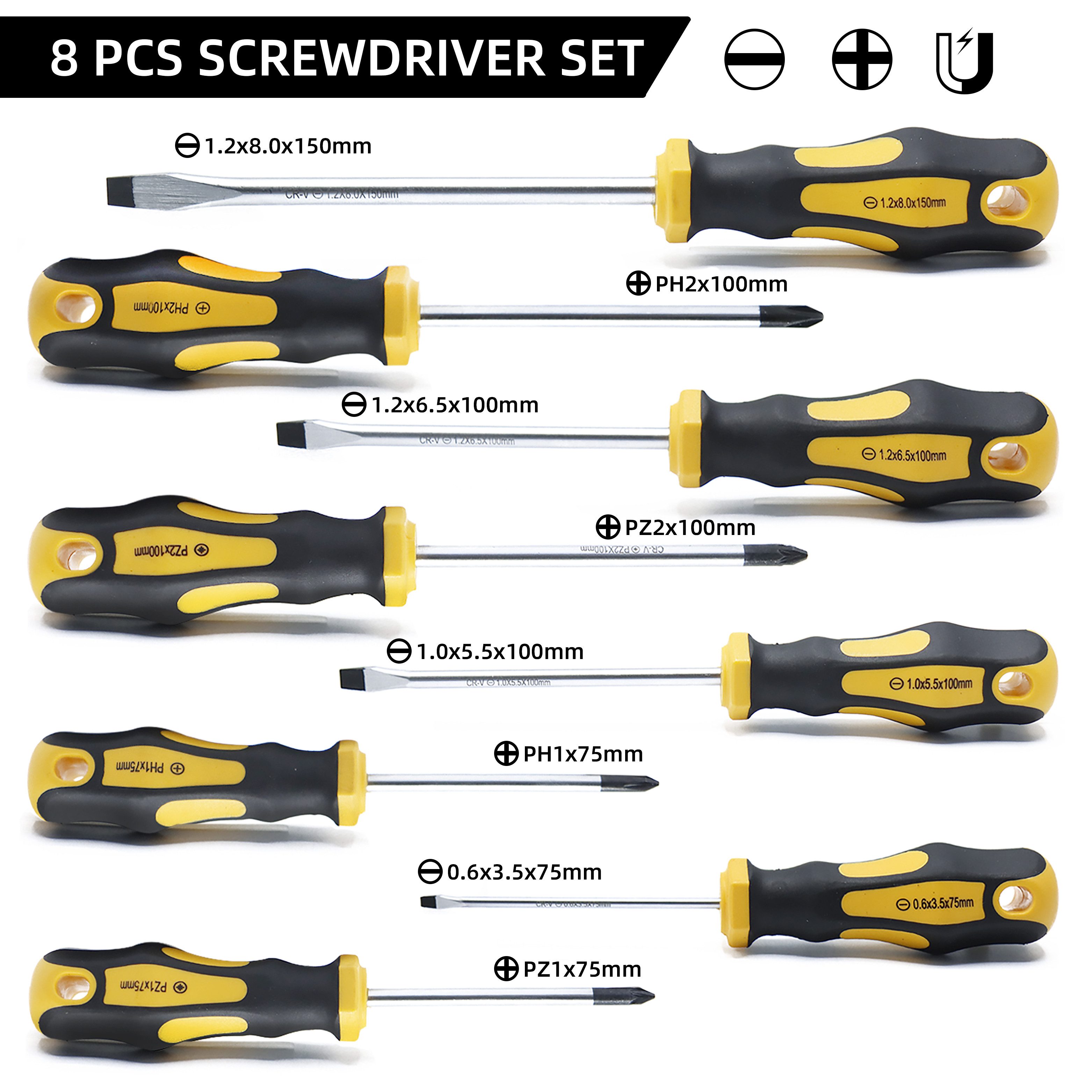 CCLIFE Bit-Schraubendreher Magnetischer Schraubenzieher mit Schlitz, Pozidriv Kreuzschlitz, (Set, 8 St), 1 – Bild 2 von 5
