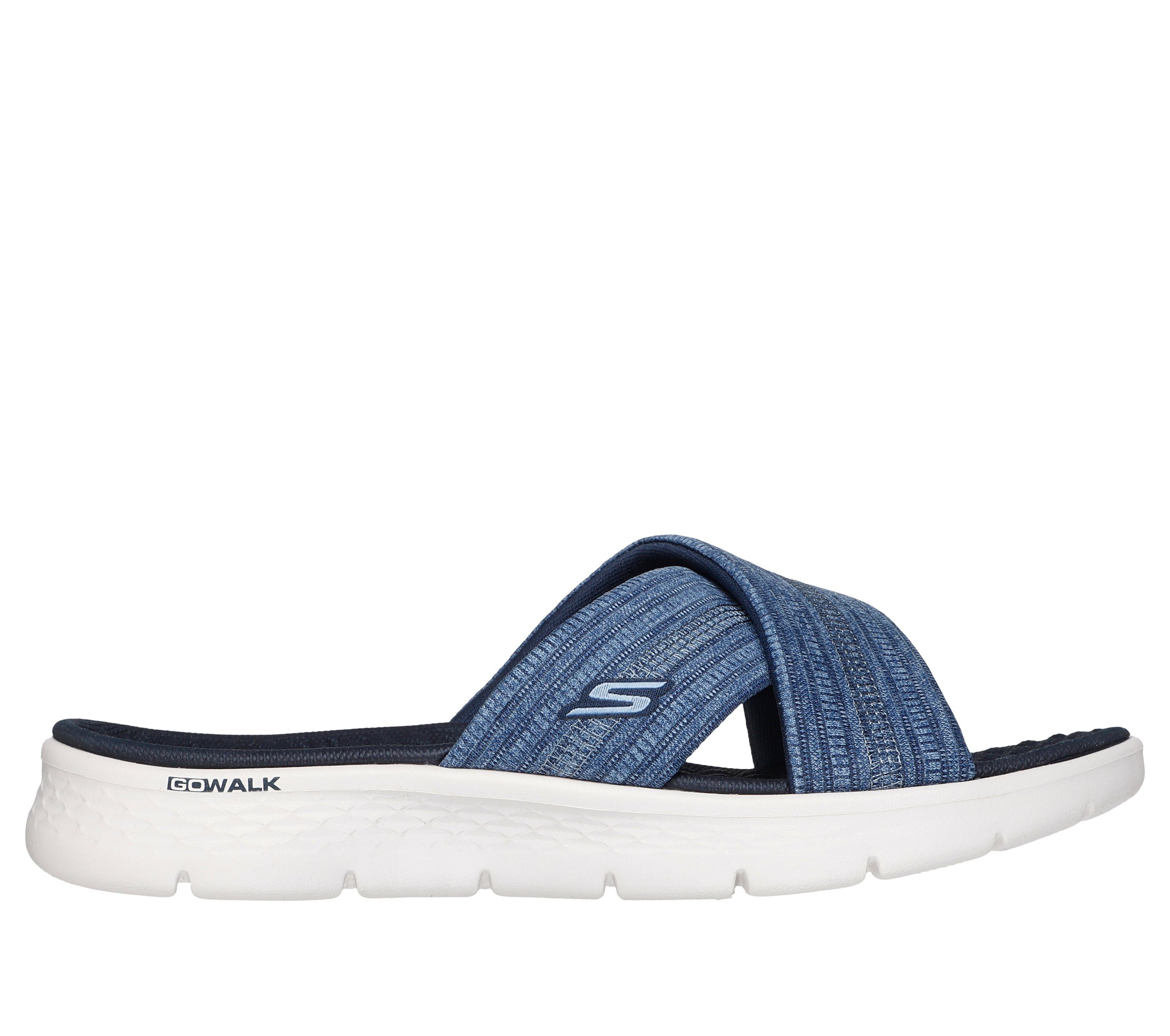 Skechers GO WALK FLEX SANDAL-BUTTERFLY BLISS Pantolette Keilabsatz, Sommerschuh, Schlappen mit Goga Mat Footbed
