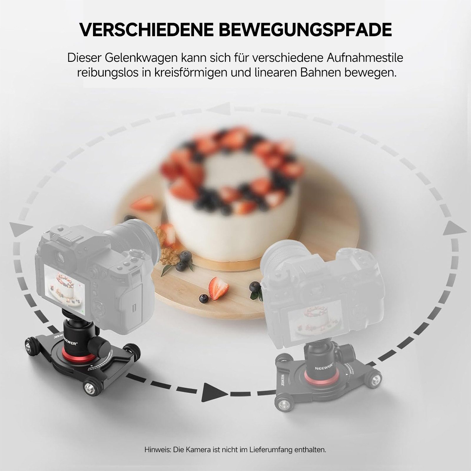 Neewer Panoramakopf SD001 Kamera Slider Dolly, mit Kugelkopf Telefonklemme, 360° Panorama, 360° Panorama, 4 rädriger, für spiegelloser Kamera GoPro Smartphone