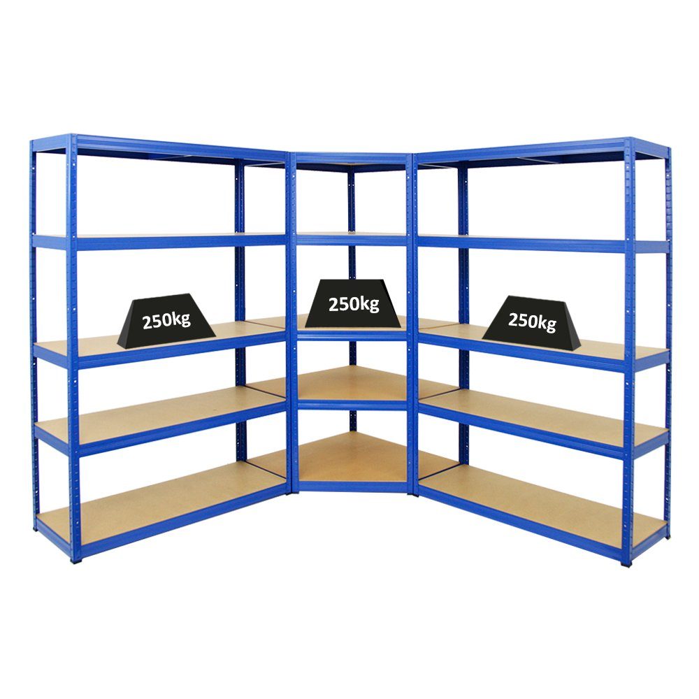 PROREGAL® Eckregal Mega Deal 1x Eckregal + 2x Schwerlastregal Slim Elephant S, Verzinkt, Stabiles Lagerregal Eckregal mit 5 MDF-Platten-Ebenen Steckmontage