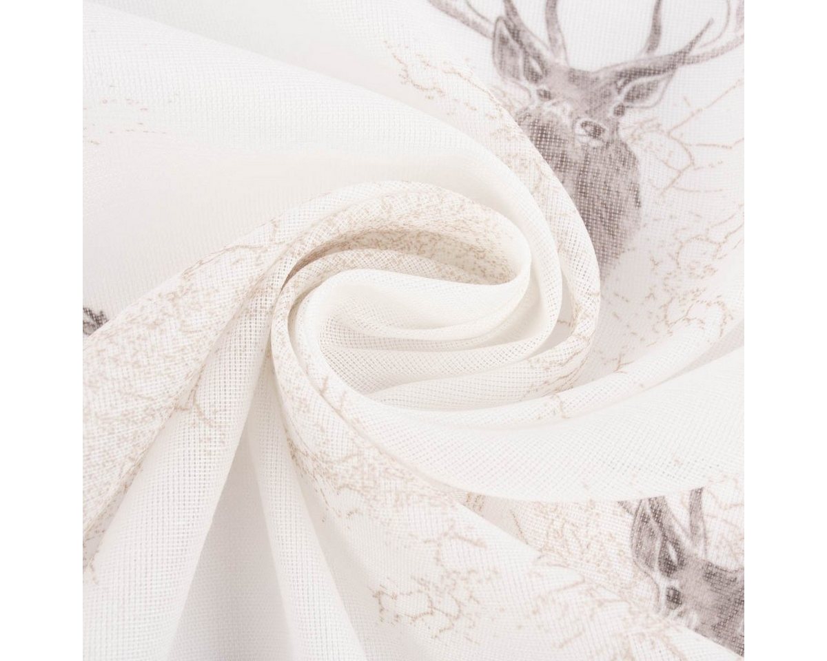 Thumbnail - Stoff Gardinenstoff halbtransparent Amigo Hirschkopf ecru beige 160cm, made in Germany