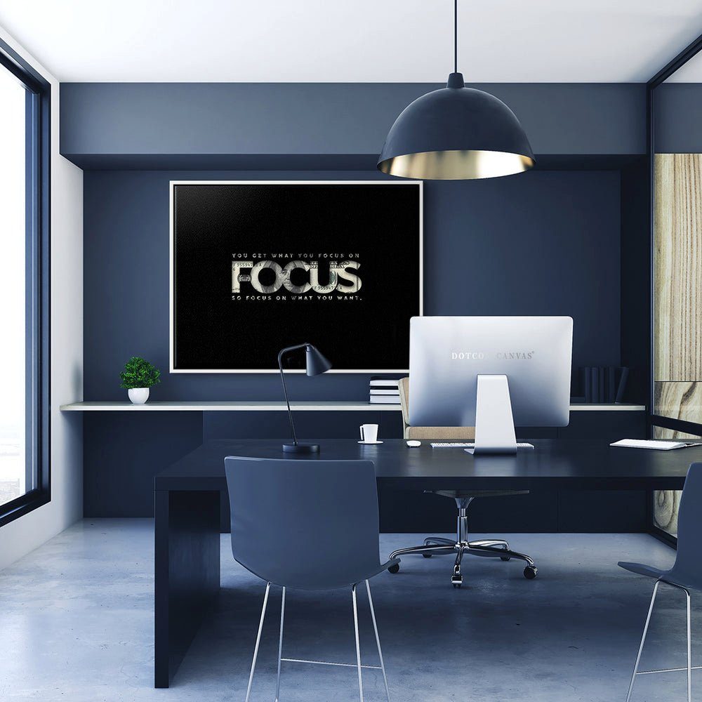 DOTCOMCANVAS® Leinwandbild, Premium Motivationsbild Rahmen YOU ON Geld WHAT WANT - - Erfolg - FOCUS goldener