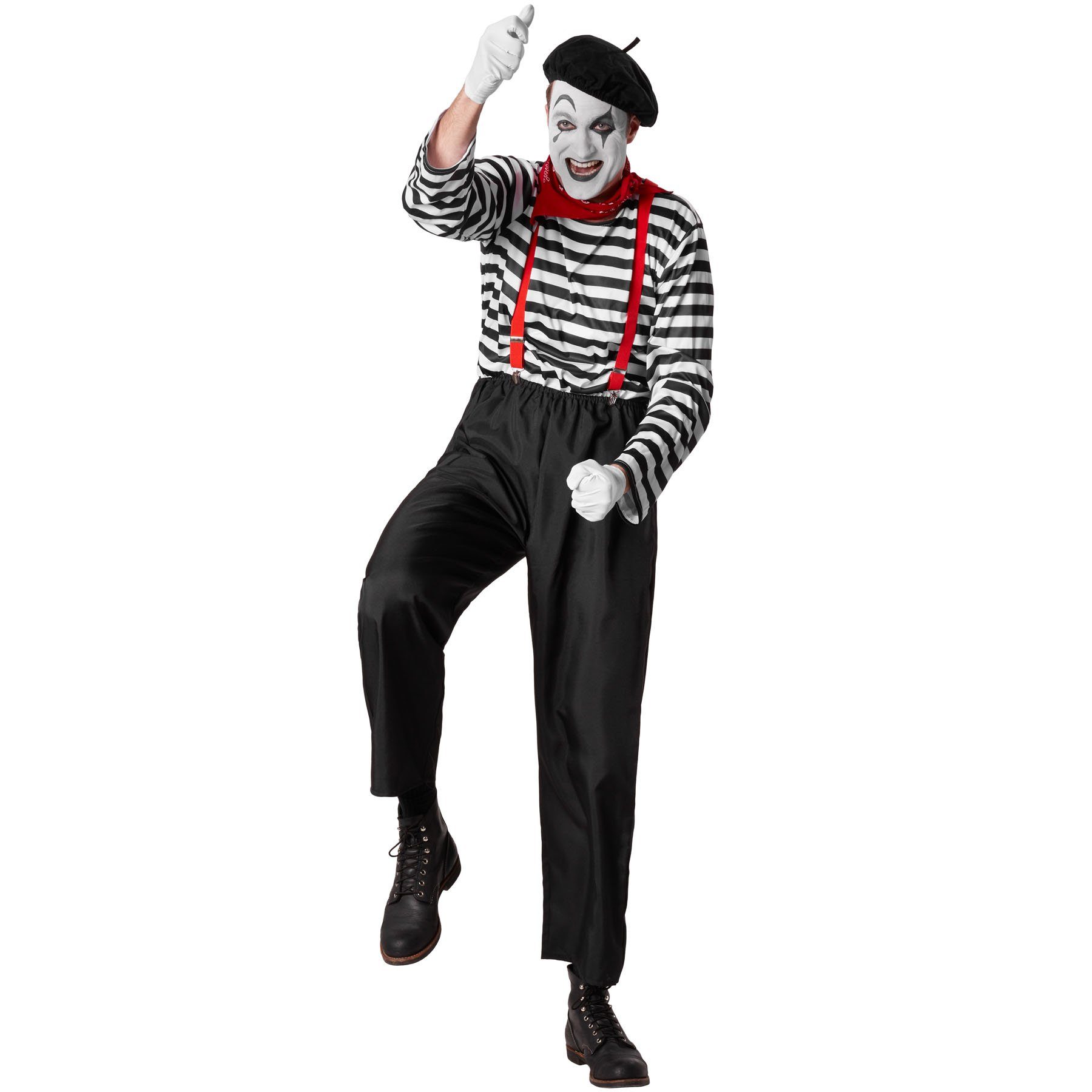 dressforfun Clown-Kostüm Herrenkostüm Klassischer Pantomime, Sechsteiliges Outfit im klassischen Pantomime-Stil