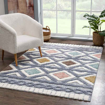 Hochflor-Teppich »Focus«, Carpet City, rechteckig, Höhe 20 mm, Boho-Teppich, besonders weich, 3D-Effekt, ideal für Wohnzimmer & Schlafzimmer