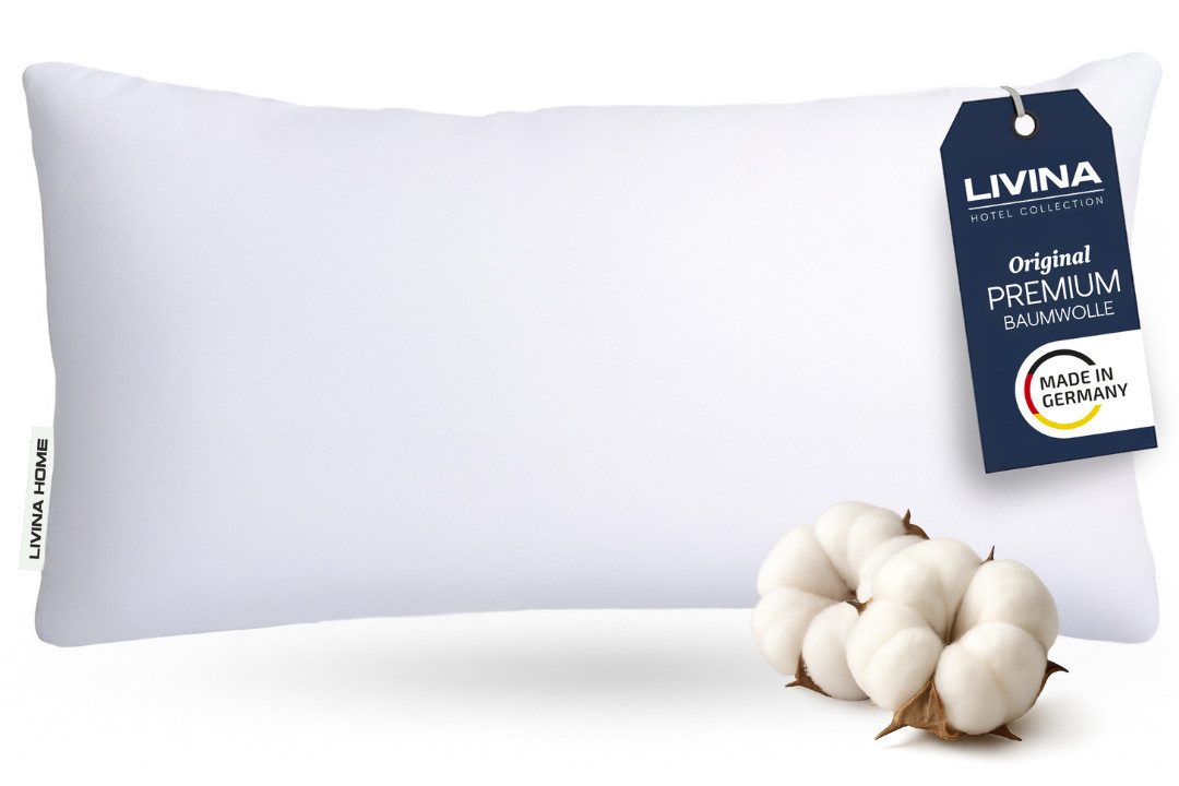 LIVINA HOME Baumwollkissen Premium Kopfkissen, 100% Baumwollbezug, 80x80, 40x80 Kissen, Füllung: Premium-Microfaser, Bezug: 100% Baumwolle, Rückenschläfer, Seitenschläfer, 1 oder 2-tlg., Rückenschläfer, Seitenschläfer, Schlafkissen - Made in Germany