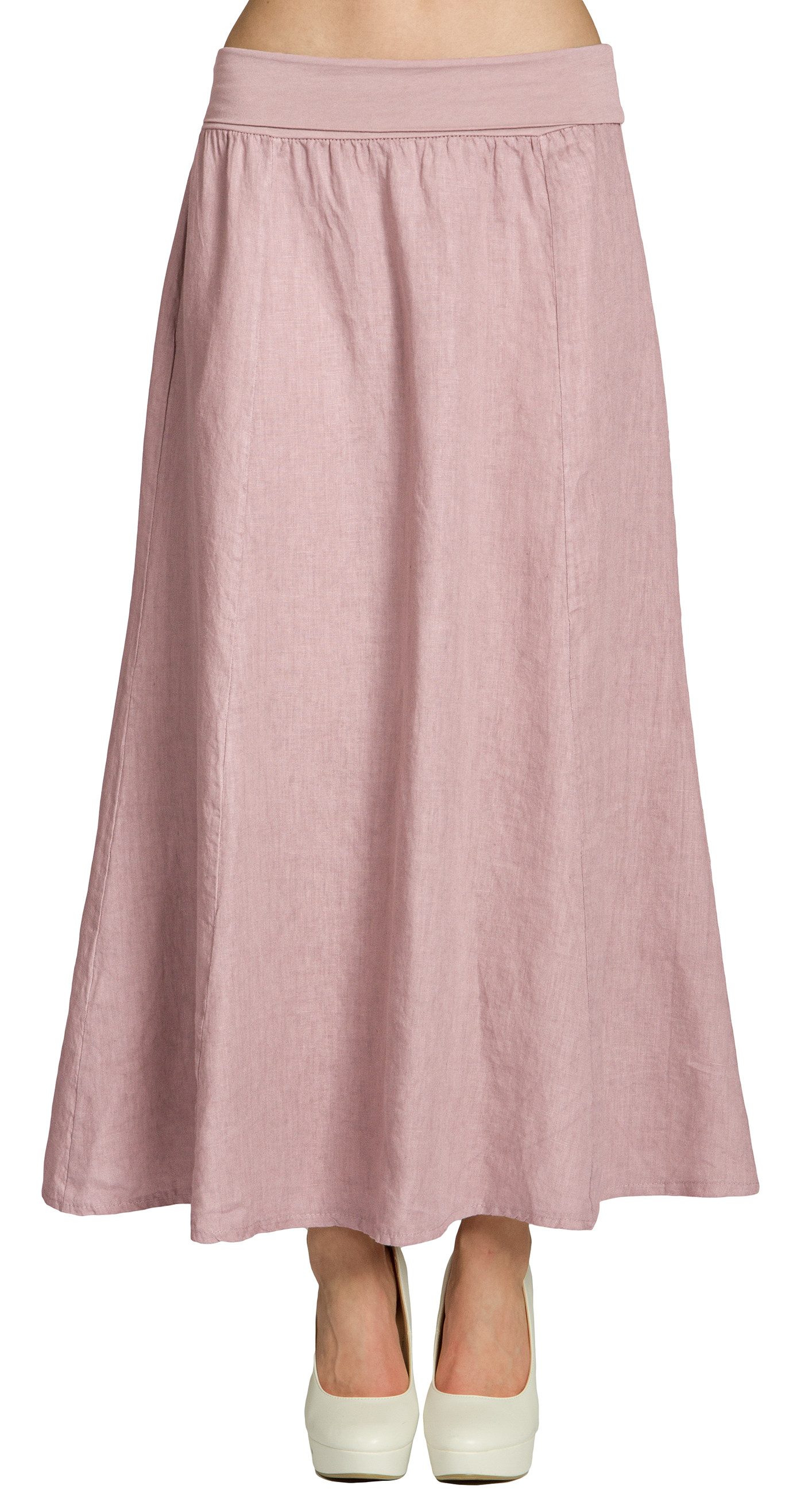 Caspar Faltenrock RO019 Damen langer Maxi Sommer Leinenrock mit figurfreundlichem Stretch Bund - Made in Italy