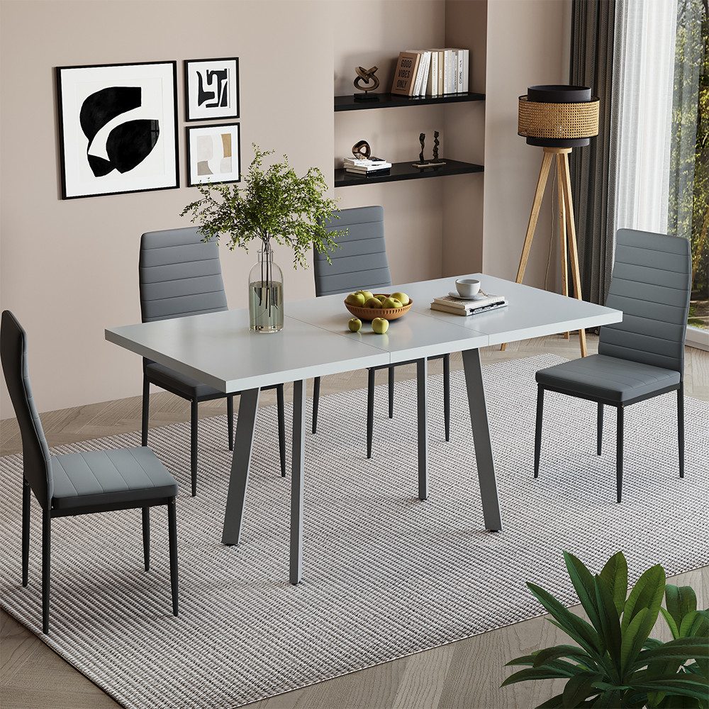 Vicco Esstisch Tisko, Weiß/Grau, 120-160 x 80 cm mit erweitbarer Tischplatte (1-St)