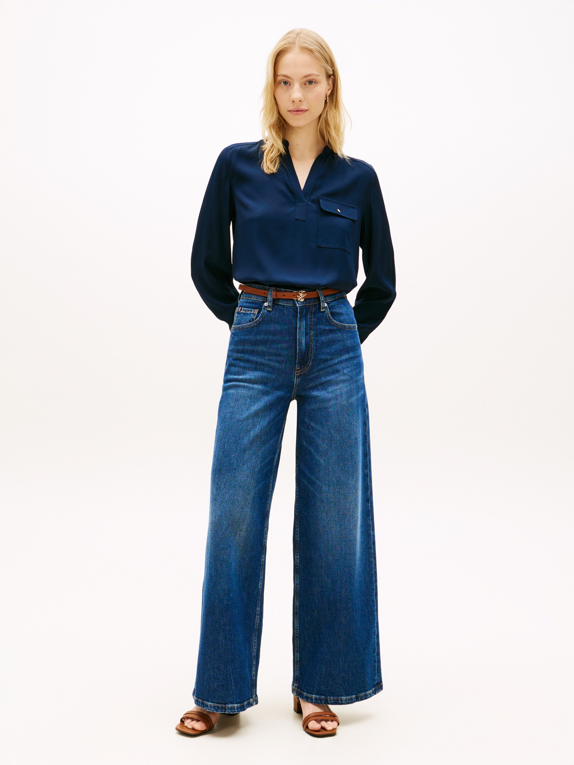 Tommy Hilfiger Langarmbluse VIS TWILL V NECK BLOUSE LS mit Knopfleiste
