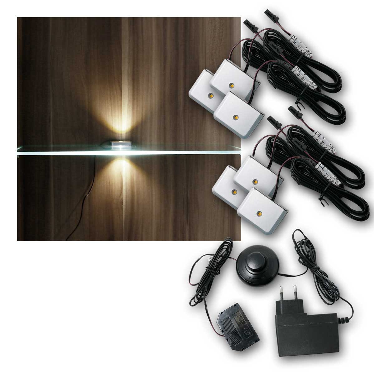 world-trading-net LED Glaskantenbeleuchtung 6er SET Clip-3D silber Glasbodenbeleuchtung, nw, neutralweiß