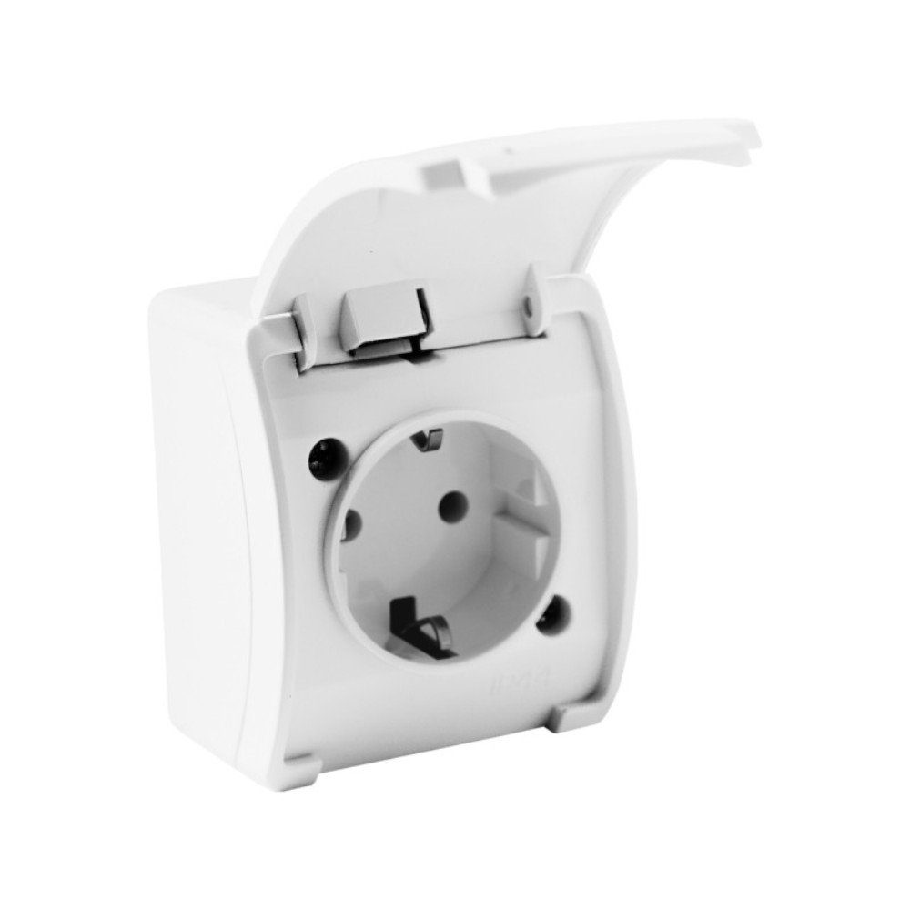 Doktorvolt Aufputz-Steckdose Aufputz Steckdose Schuko 230V IP44 mit Schutzklape weiß Aufputz, mit Klappe