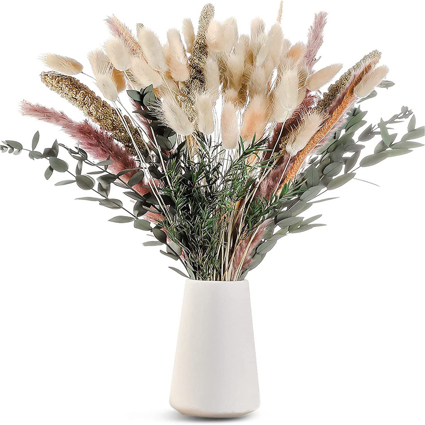 Trockenblume 85 Stück Pampasgras Getrocknet Natürliche Сухоцветы Deko Flowers Kaninchenohren,Melaleuca,Goldrute,Getrockneter Weizen,Natürliches Schilfrohr,Eukalyptus, Mutig, DIY Trockene Blüten Strauß for Boho Wohnzimmer-Schlafzimmer-und Vasen