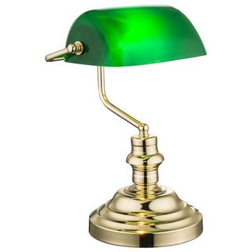 Globo LED Tischleuchte, Leuchtmittel inklusive, Warmweiß, Nostalgie Retro Tisch Lampe Banker Lampe grün im Set inklusive
