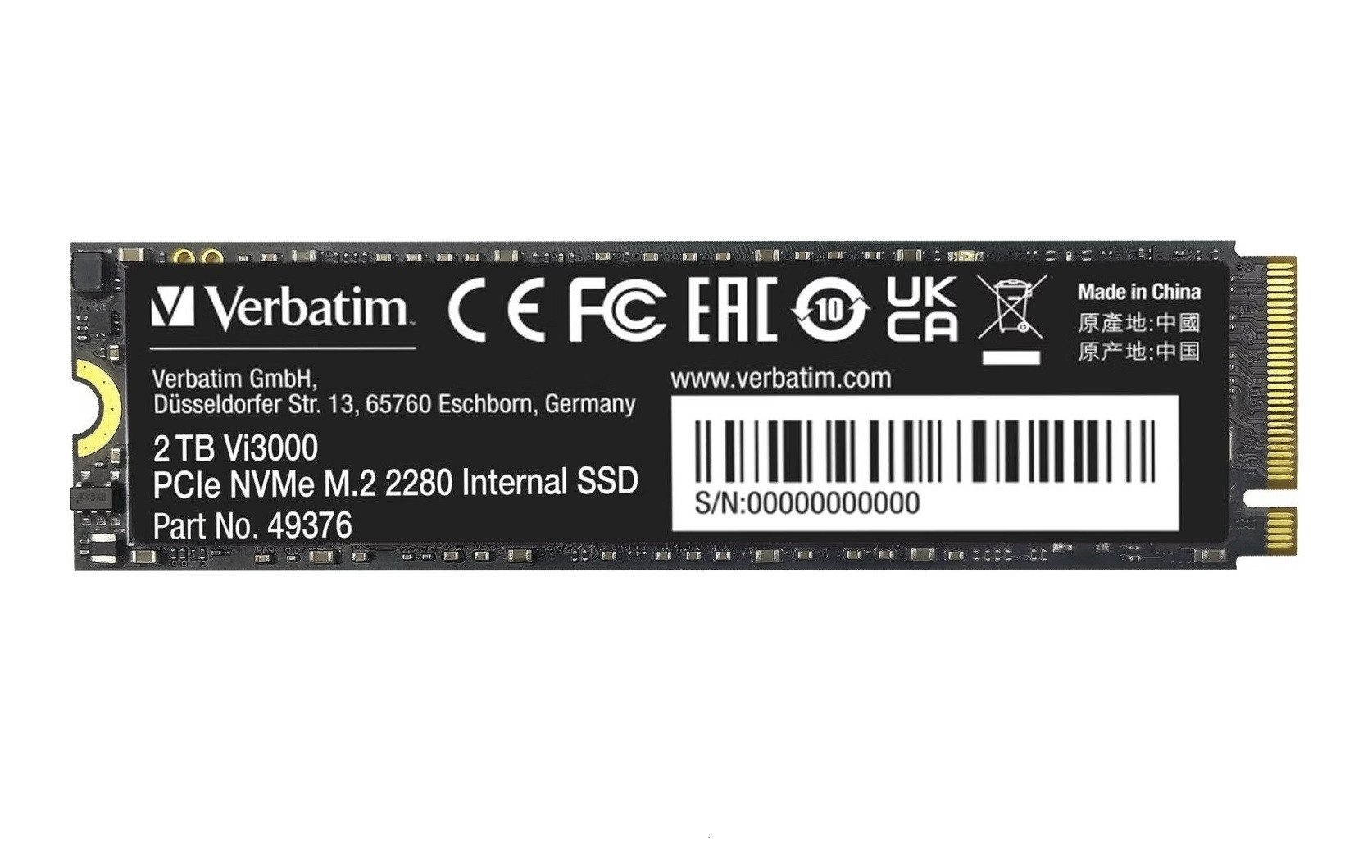 Verbatim Vi3000 2TB SSD M.2 2280 NVMe SSD 2000GB interne SSD (2 TB) M.2" 3100 MB/S Lesegeschwindigkeit, 2200 MB/S Schreibgeschwindigkeit, PCIe NVMe, M.2 2280, 3D NAND, energieeffizientes Design