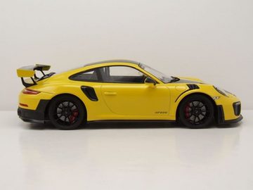 Minichamps Modellauto Porsche 911 (991.2) GT2 RS Weissach Package 2018 gelb mit schwarzen, Maßstab 1:18