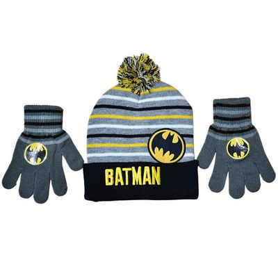 Batman Strickmütze »Batman« (2-St) Batman Mütze Jungen Winterset Mütze Bommelmütze 52 cm 54 cm + Handschuhe