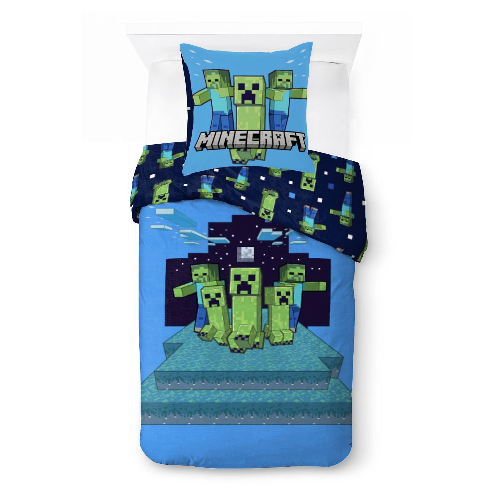 BrandMac Bettwäsche Minecraft "Night Schemes" - Wende-Bettwäsche, Gaming 135x200 & 80x80, Baumwolle, 100% Baumwolle