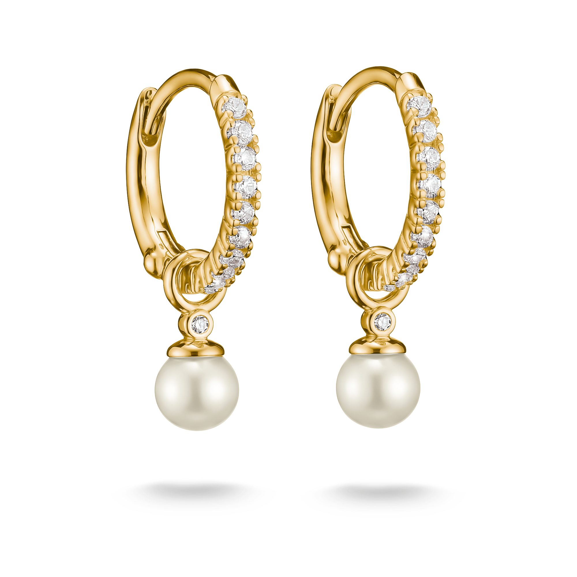 THOMAS SABO Paar Creolen Gelbgoldfarbene Creole mit Zirkoniasteinen und Perlen-Anhänger, mit Zirkonia (synth) - mit Süßwasserzuchtperle