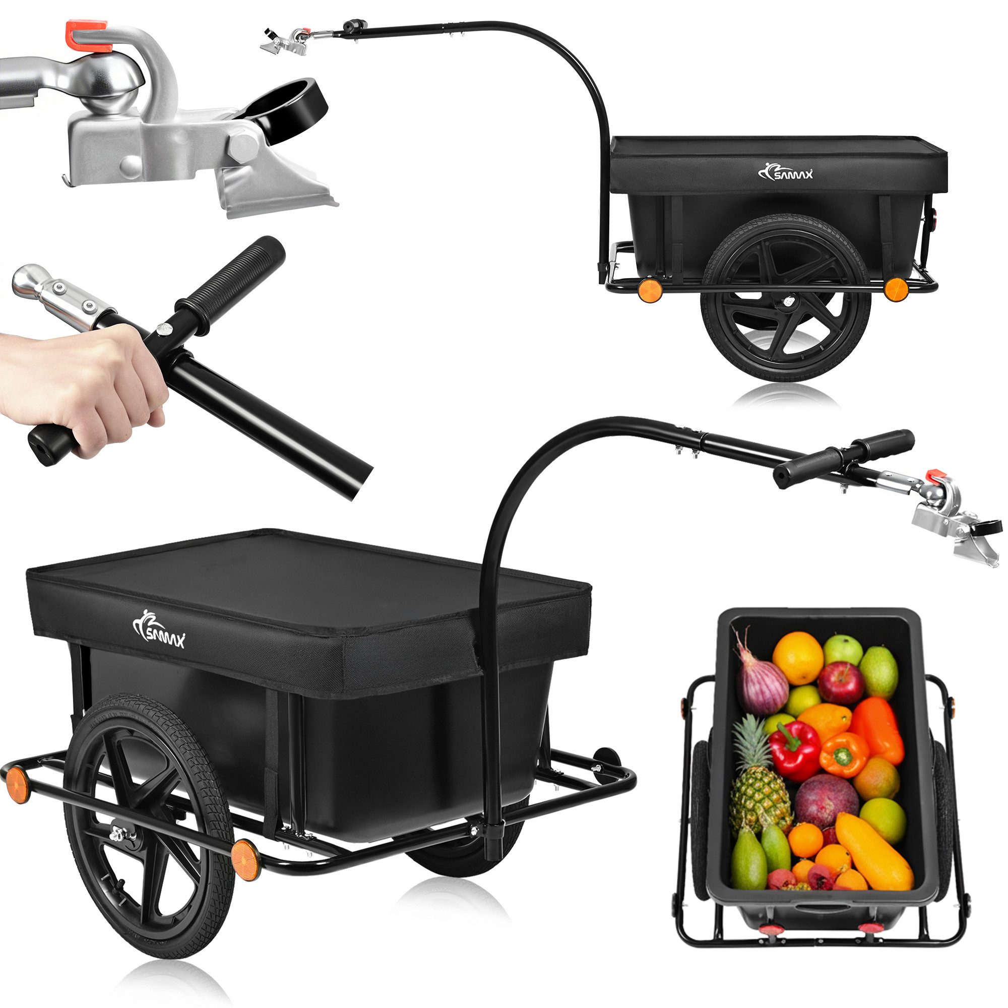 SAMAX Fahrradlastenanhänger Lastenanhänger / Fahrradanhänger 80 Kg / 90 L mit Kupplung Schutzplane