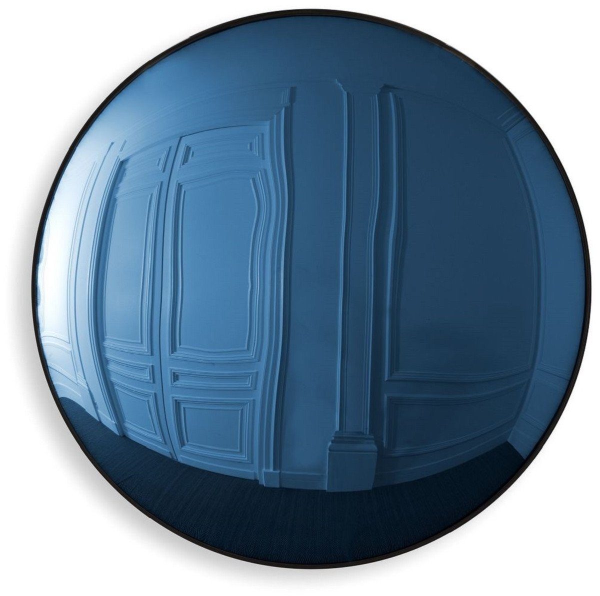 Casa Padrino Spiegel Luxus Spiegel Blau / Schwarz Ø 91 cm - Runder konvexer Wandspiegel - Luxus Möbel | Spiegel