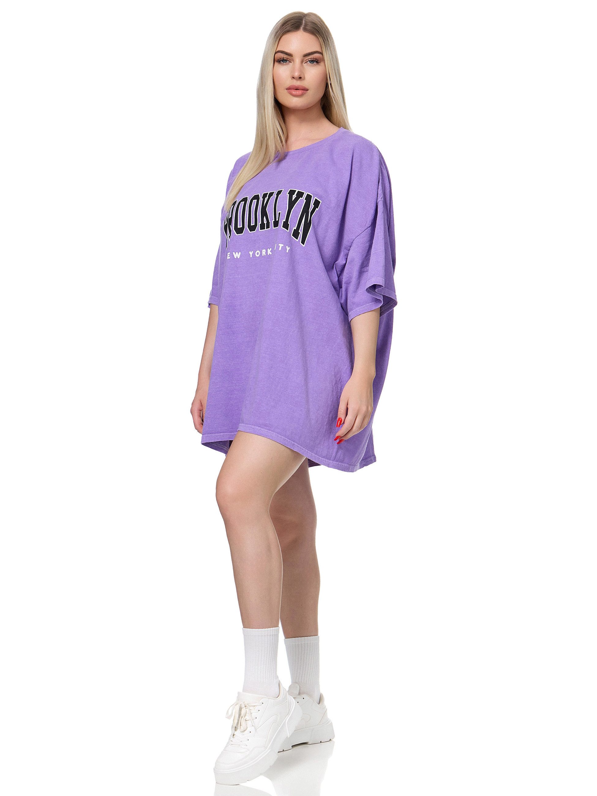 Worldclassca T-Shirt Worldclassca Oversized Print BROOKLYN T-Shirt lang Sommer Oberteil