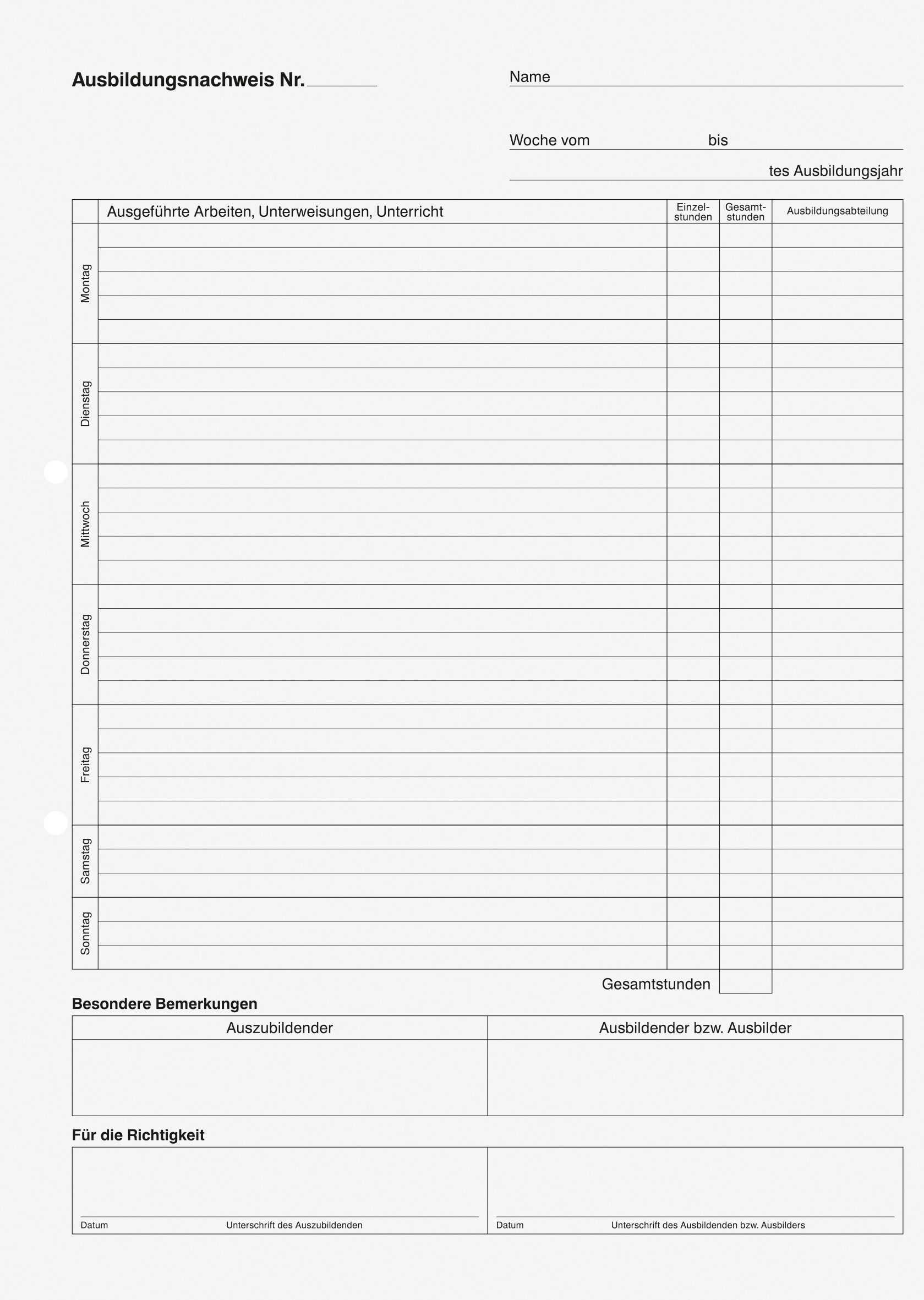 BRUNNEN Formularblock 10X BRUNNEN 1042572 Block A4 Ausbildungsnachweis 1S/1W