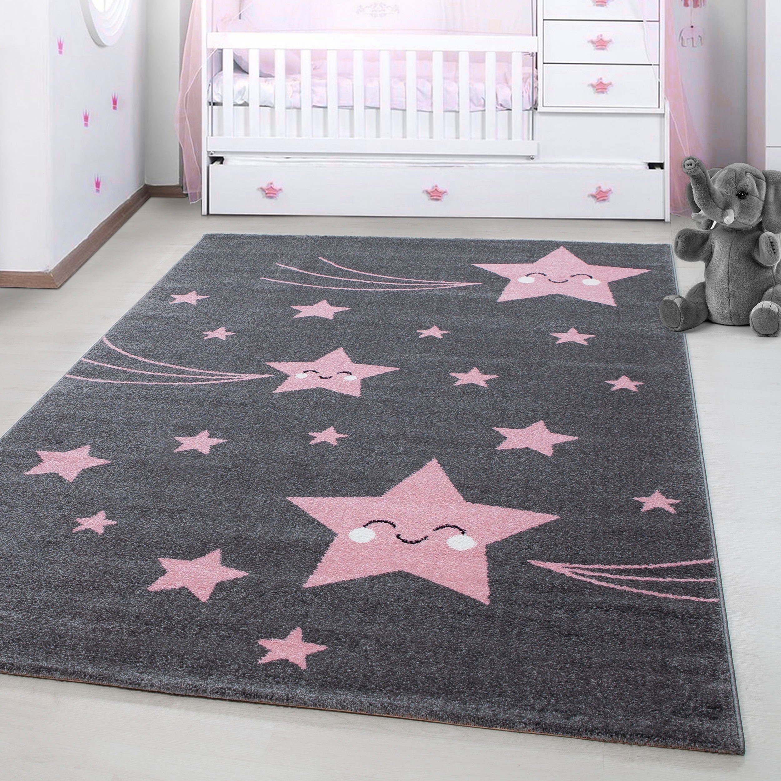 Ayyildiz Teppiche Kinderteppich Kids 610, auch in rund erhältlich, rechteckig, Höhe: 12 mm, auch in rund, Motiv Sterne, Kurzflor