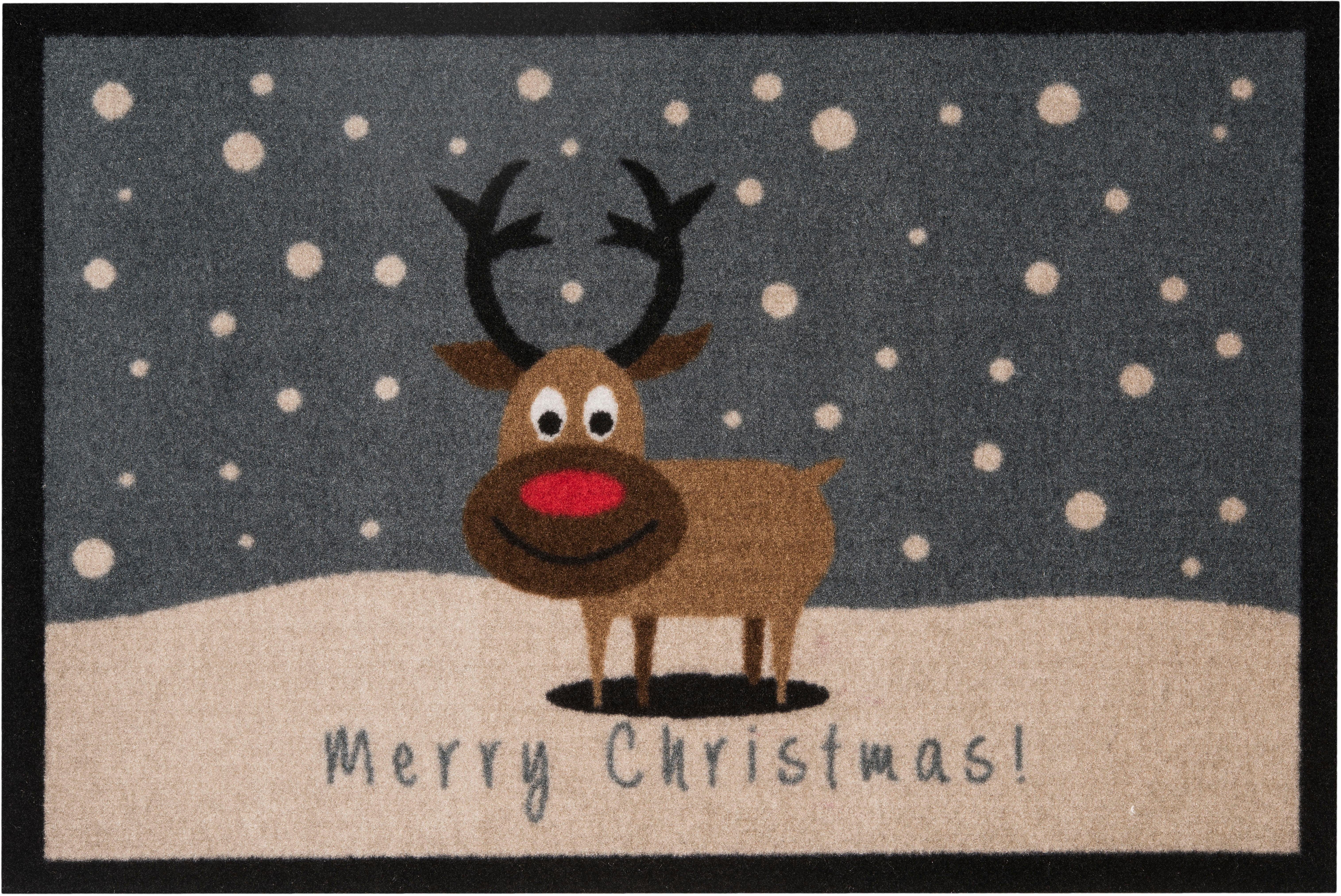 Fußmatte Christmas Reindeer, HANSE Home, rechteckig, Höhe: 7 mm, In- &  Outdoor, Rutschfest, Weihnachten, Waschbar, Wetterfest, Flur