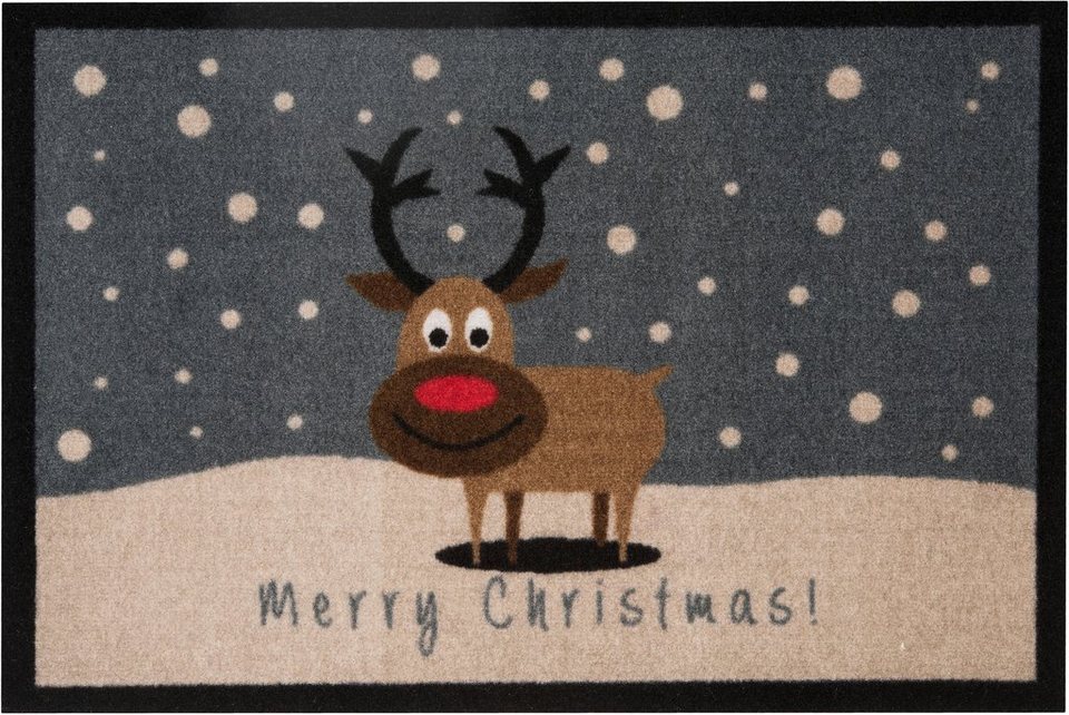 Fußmatte Christmas Reindeer, HANSE Home, rechteckig, Höhe: 7 mm, In- &  Outdoor, Rutschfest, Weihnachten, Waschbar, Wetterfest, Flur