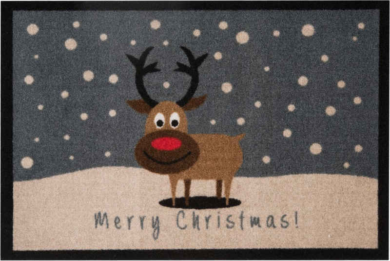 Fußmatte Christmas Reindeer, HANSE Home, rechteckig, Höhe: 7 mm, In- & Outdoor, Rutschfest, Weihnachten, Waschbar, Wetterfest, Flur