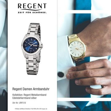 Regent Quarzuhr Regent Damen-Armbanduhr silber Analog F-518, (Analoguhr), Damen Armbanduhr rund, klein (ca. 27mm), Edelstahlarmband