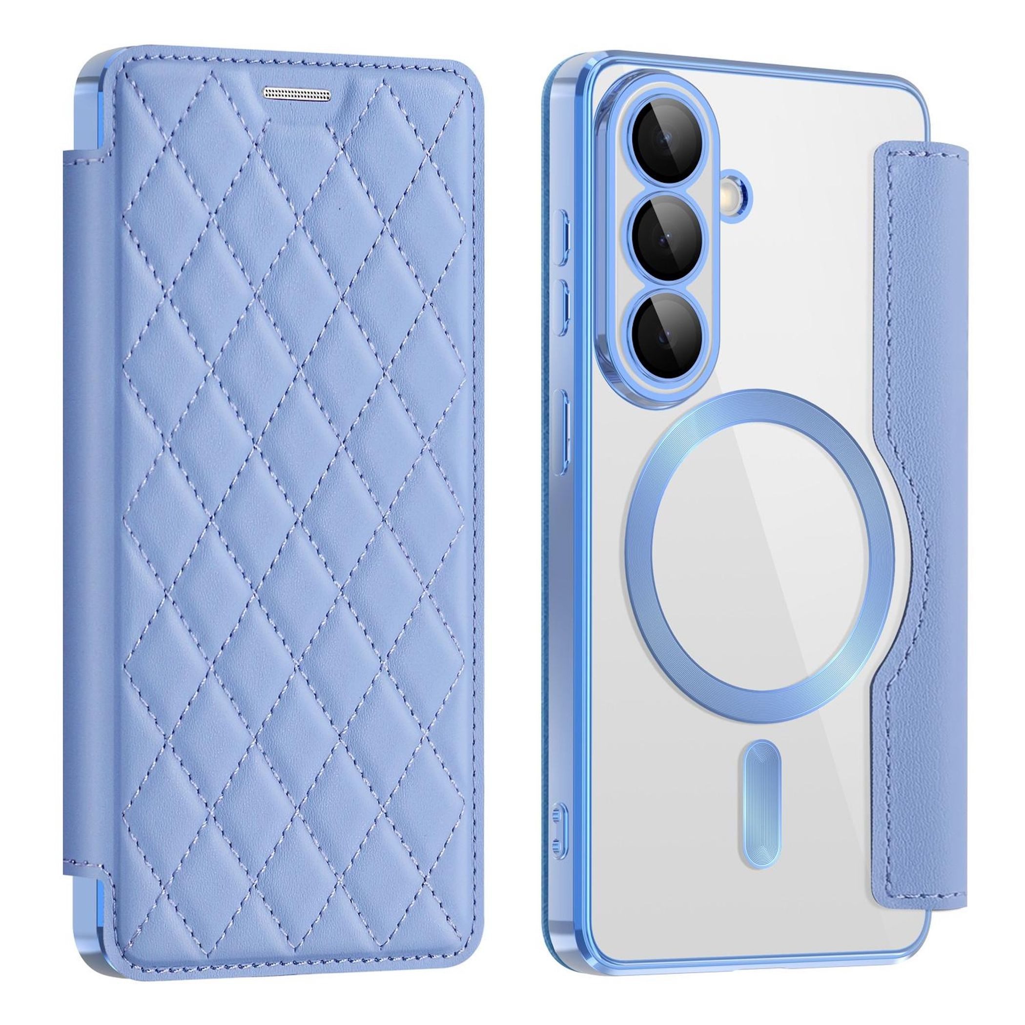 Wigento Handyhülle MagSafe für Samsung Galaxy S26 Kunstleder RFID Schutz Wallet H- Blau 6,3 Zoll, Magsafe Kunstleder Schutzhülle mit RFID-Schutz und Ständer