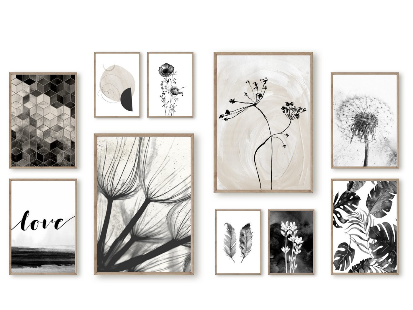 homestyle-accessoires Poster Bilderwand Wandbilder Bilder 10erSet LOVE DANDELION PUSTEBLUMEN, (10 St), - OHNE BILDERRAHMEN - Sorgfältige & sichere Verpackung