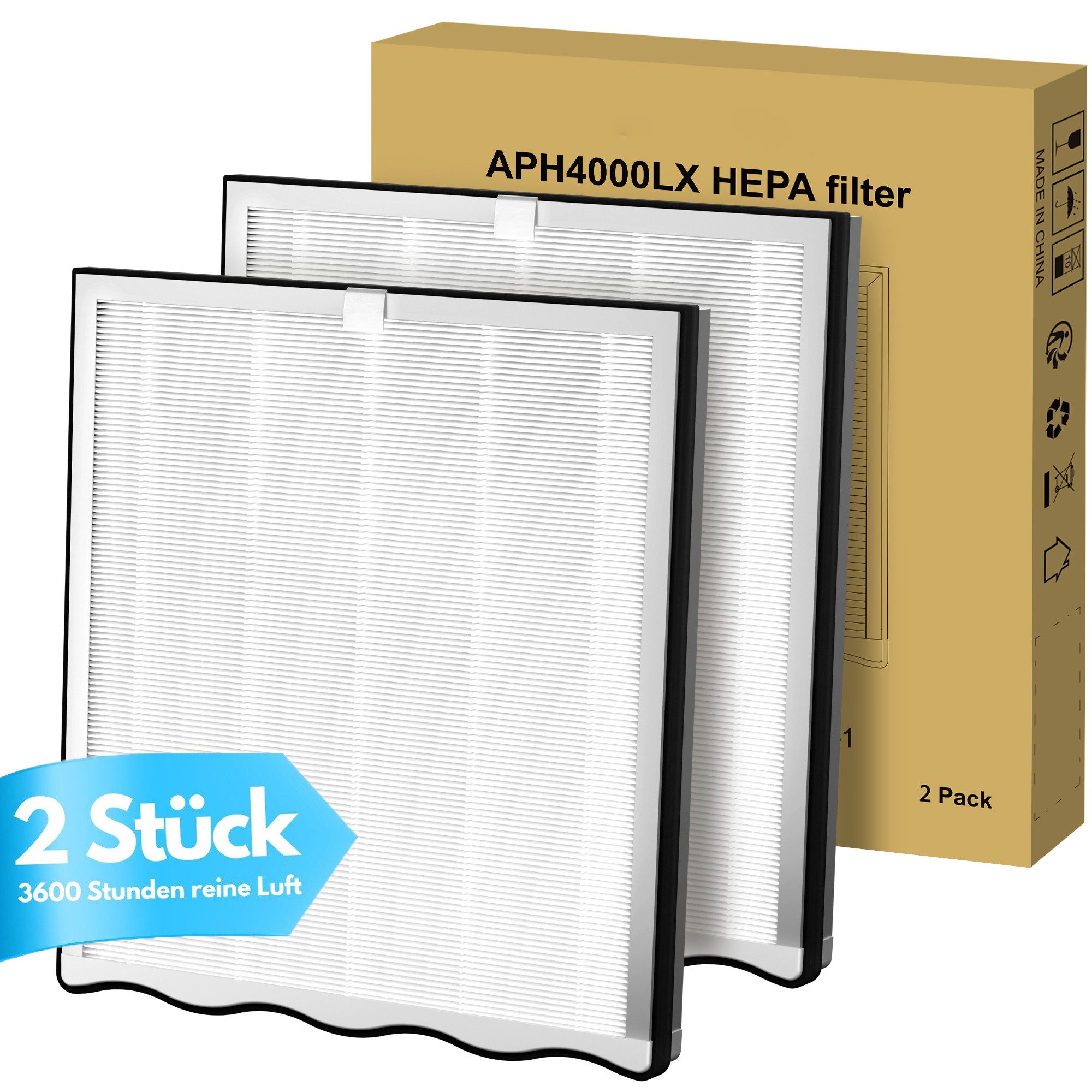 KNKA PRO Luftfilter HEPA Luftfilter Ersatzfilter für KNKA pro APH4000 Luftreiniger, 3-stufige Filtersystem,Originalfilter 2er-Set,3600 Stunden reine Luft