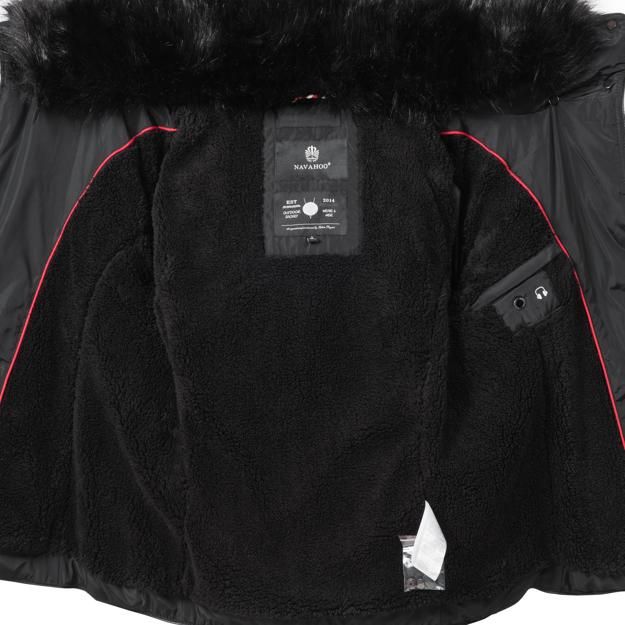 Navahoo Steppjacke Yuki2 stylische Winterjacke Kunstfell-Kragen mit schwarz edlem