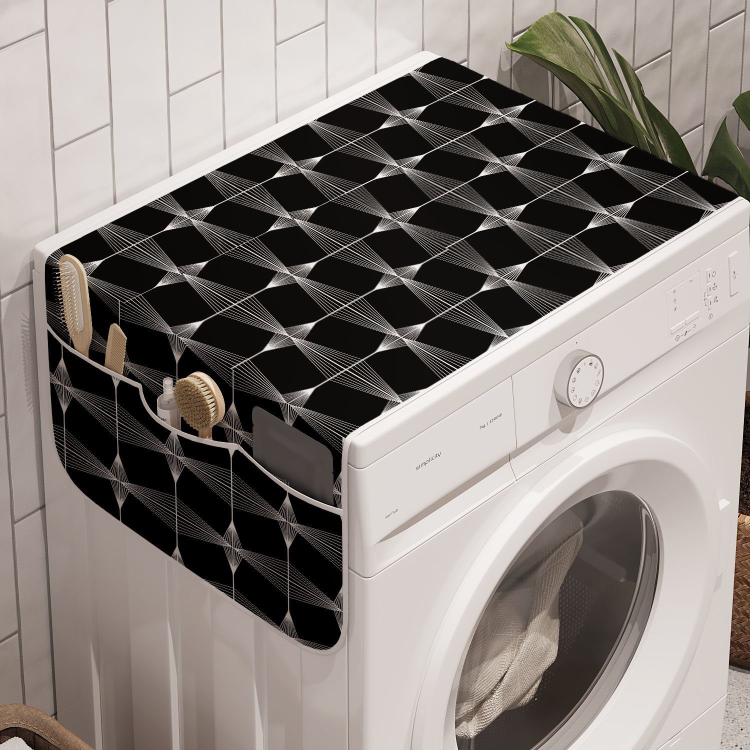 Abakuhaus Badorganizer Anti-Rutsch-Stoffabdeckung für Waschmaschine und Trockner, Gitter Symmetrische Details Moderne