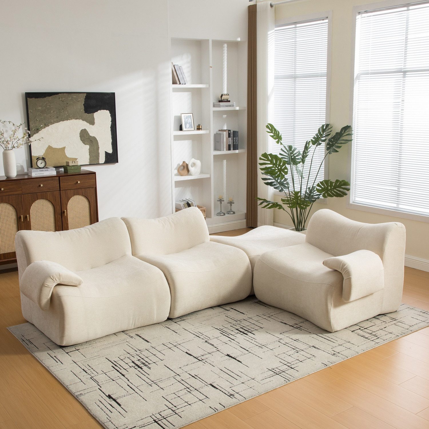 ANYSUN 3-Sitzer 3-Sitzer Chenille Wohnzimmersofa, modular, ohne Montage., Mit Armlehnen, flexibel kombinierbar, 30D Schaumstoff, rutschfest.
