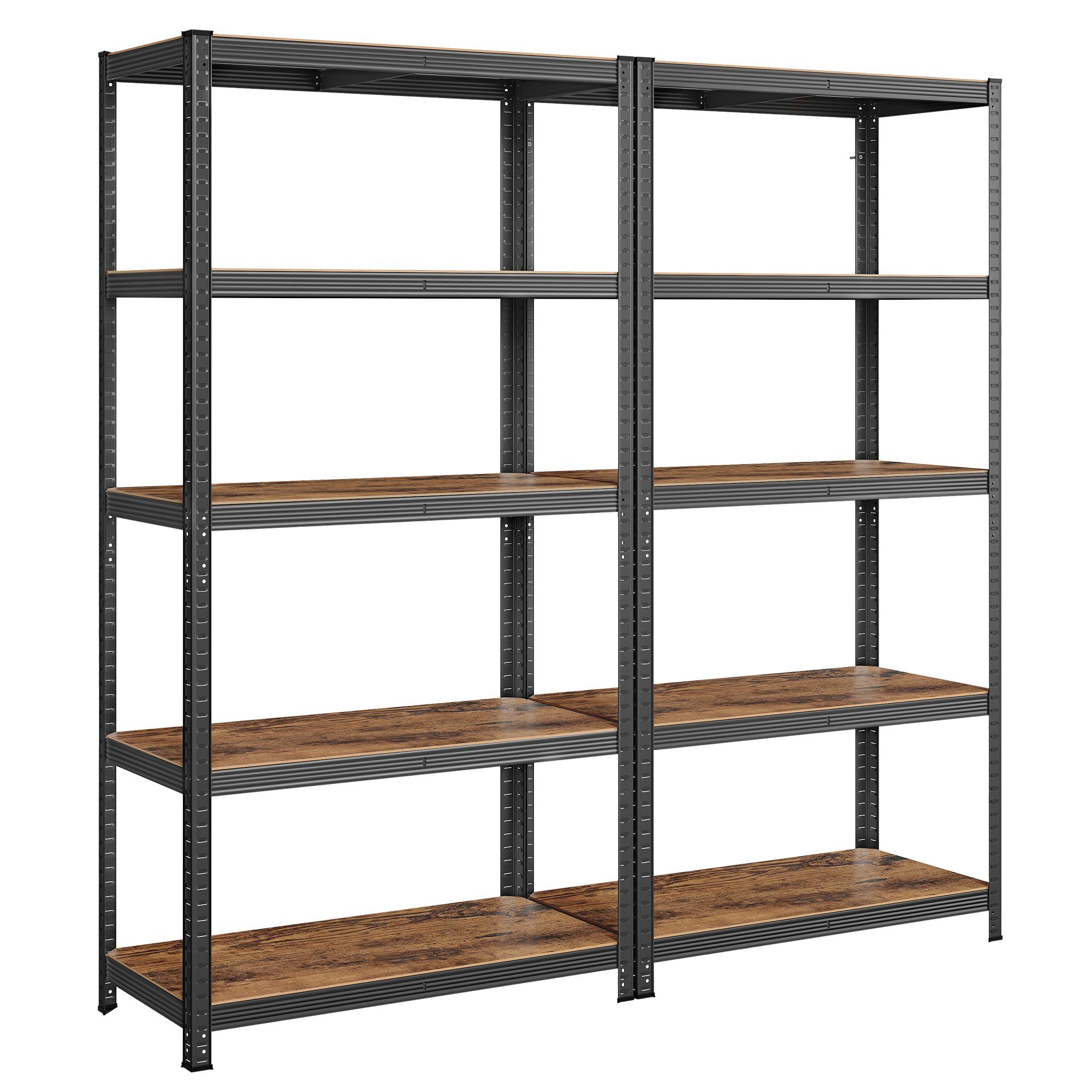 SONGMICS Standregal 2er Set Bücherregal verstellbar, 5 Ablagen, 2-tlg., je bis 600 kg, 100 x 50 x 200 cm, Industrie-Design, für Kellerraum