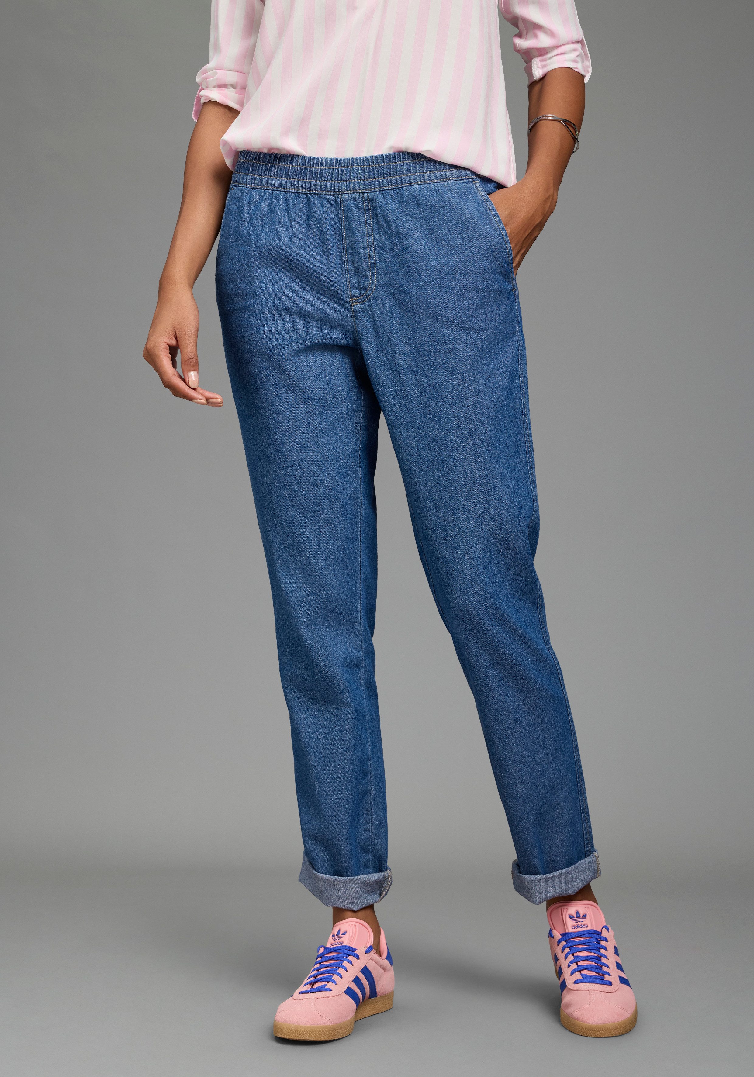 Arizona Relax-fit-Jeans mit Schlupfbund mit geradem Beinverlauf, normale Leibhöhe, aus Baumwolle