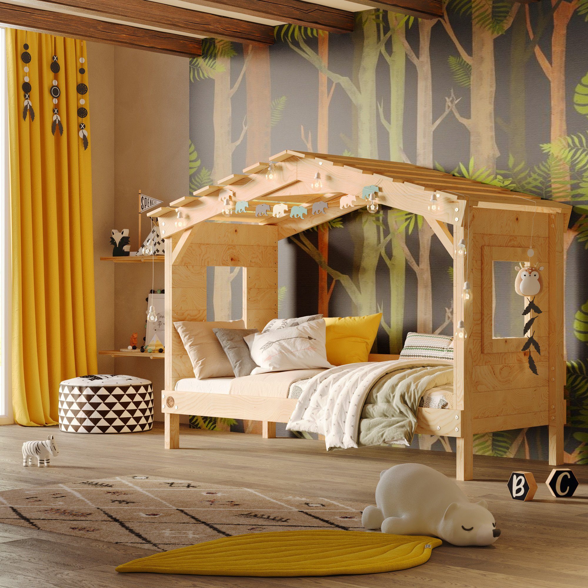 bibex Kinderbett DOLCE NIDO Kinderbett, Spielbett, Jugendbett, Spielhaus, naturbelassen