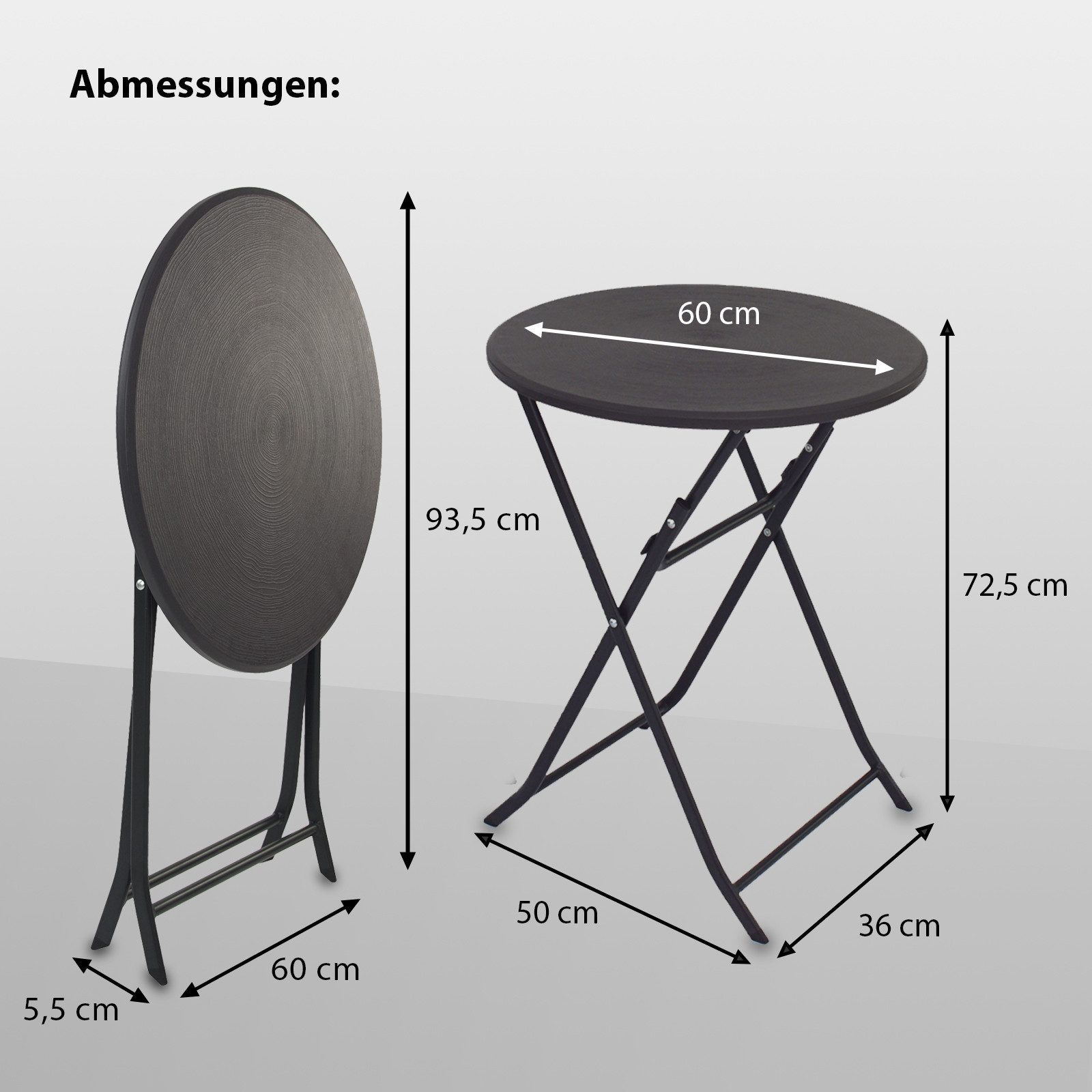 TRUTZHOLM Bistrotisch Bistrotisch Partytisch Klapptisch grau Holzoptik 60 cm Ø klappbar (pflegeleicht, 1-St), klappbar