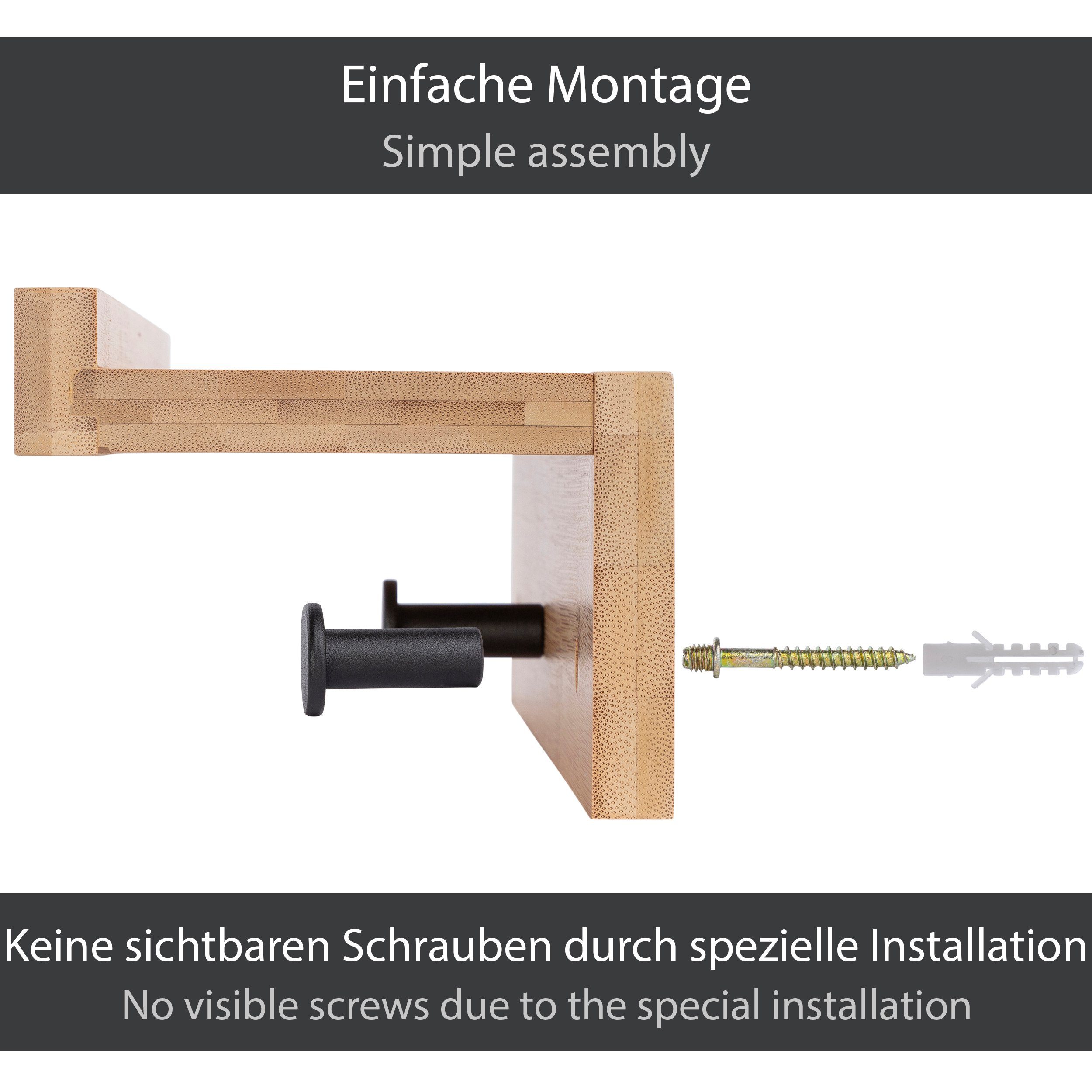 ONVAYA Wandregal Wandregal mit 5 Haken, Regalbrett schwebend aus Holz, Schlüsselbrett – Bild 4 von 5