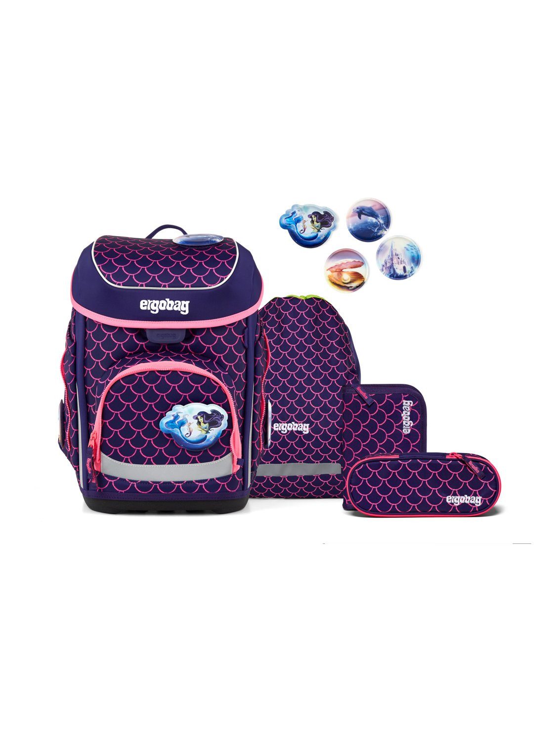 ergobag Schulranzen cubo Set (5-tlg., 5-teiliges Set), größenverstellbares Rückensystem
