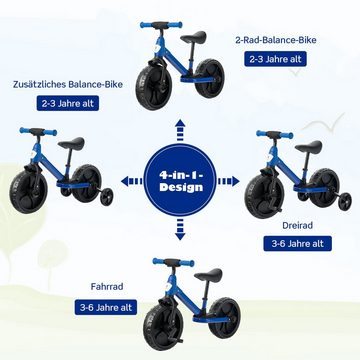 COSTWAY Laufrad 4 in 1 Dreirad, mit Pedal, verstellbar