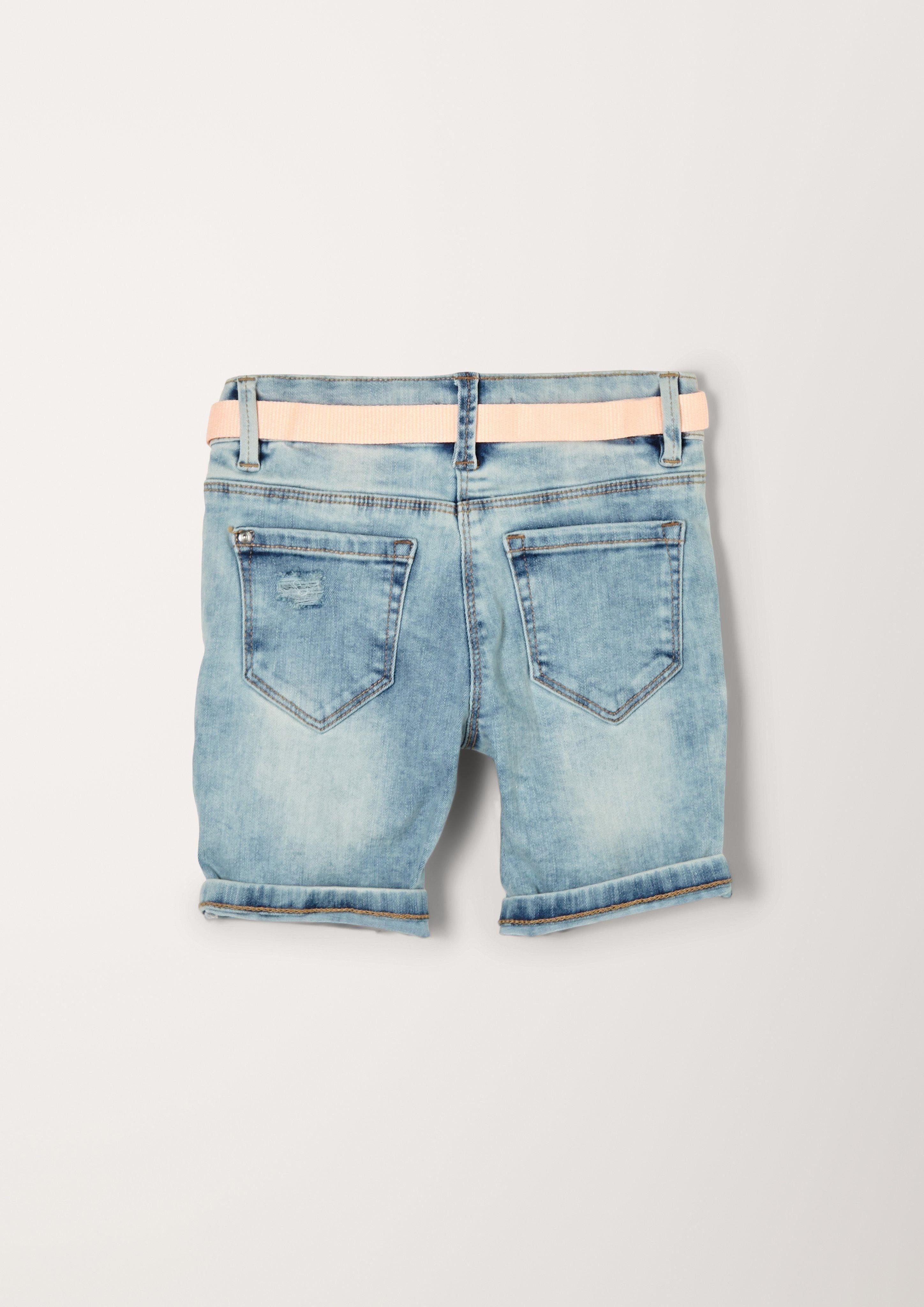 s.Oliver Jeansshorts Jeans-Shorts Waschung, Kathy Regular / / Slim Pailletten, Destroyes Leg Mid / Rise Fit