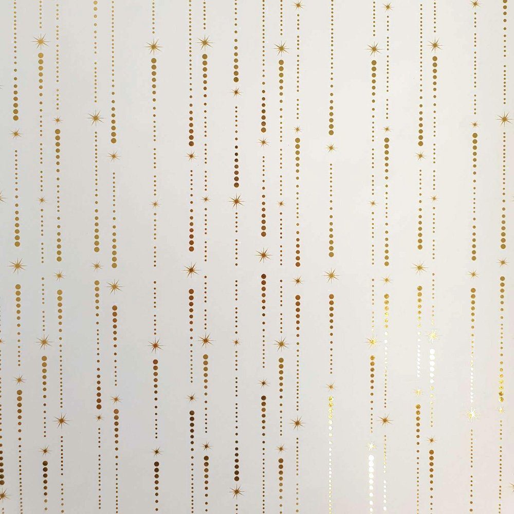 Star Geschenkpapier, Geschenkpapier Sternschnuppen Muster 70cm x 2m Rolle weiß / gold